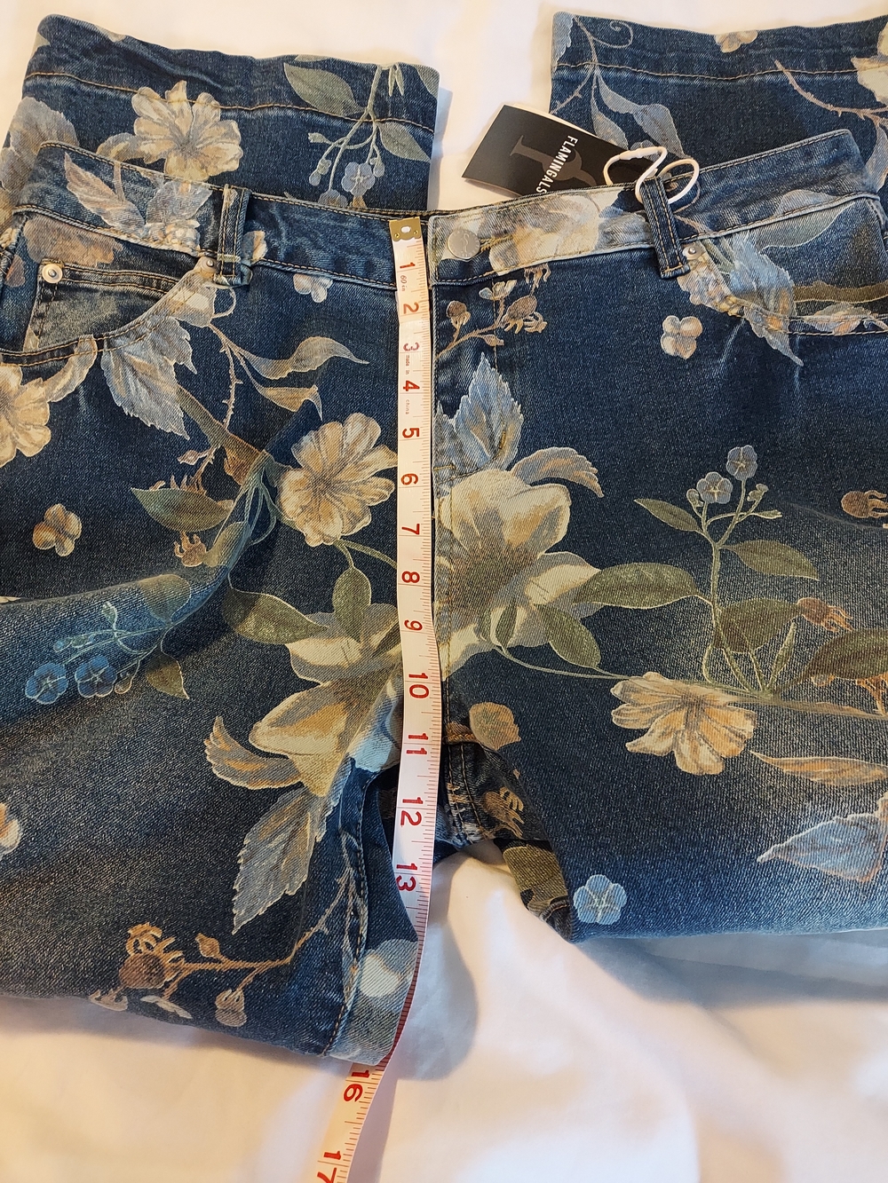 NWT Flamingals Blue Vintage Floral Print Straight Leg Denim Jeans Size XL - Picture 6 of 10